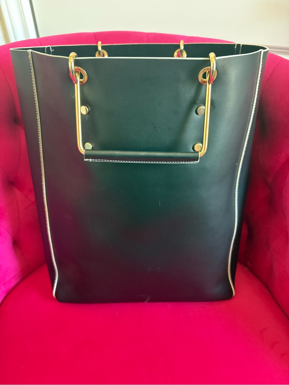 Alberta Di Canio Black Leather Tote with Gold Hardware - Picture 4 of 5